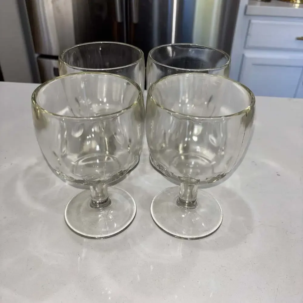Vintage Clear Glass Thumbprint Stemmed Beer Goblets (4)